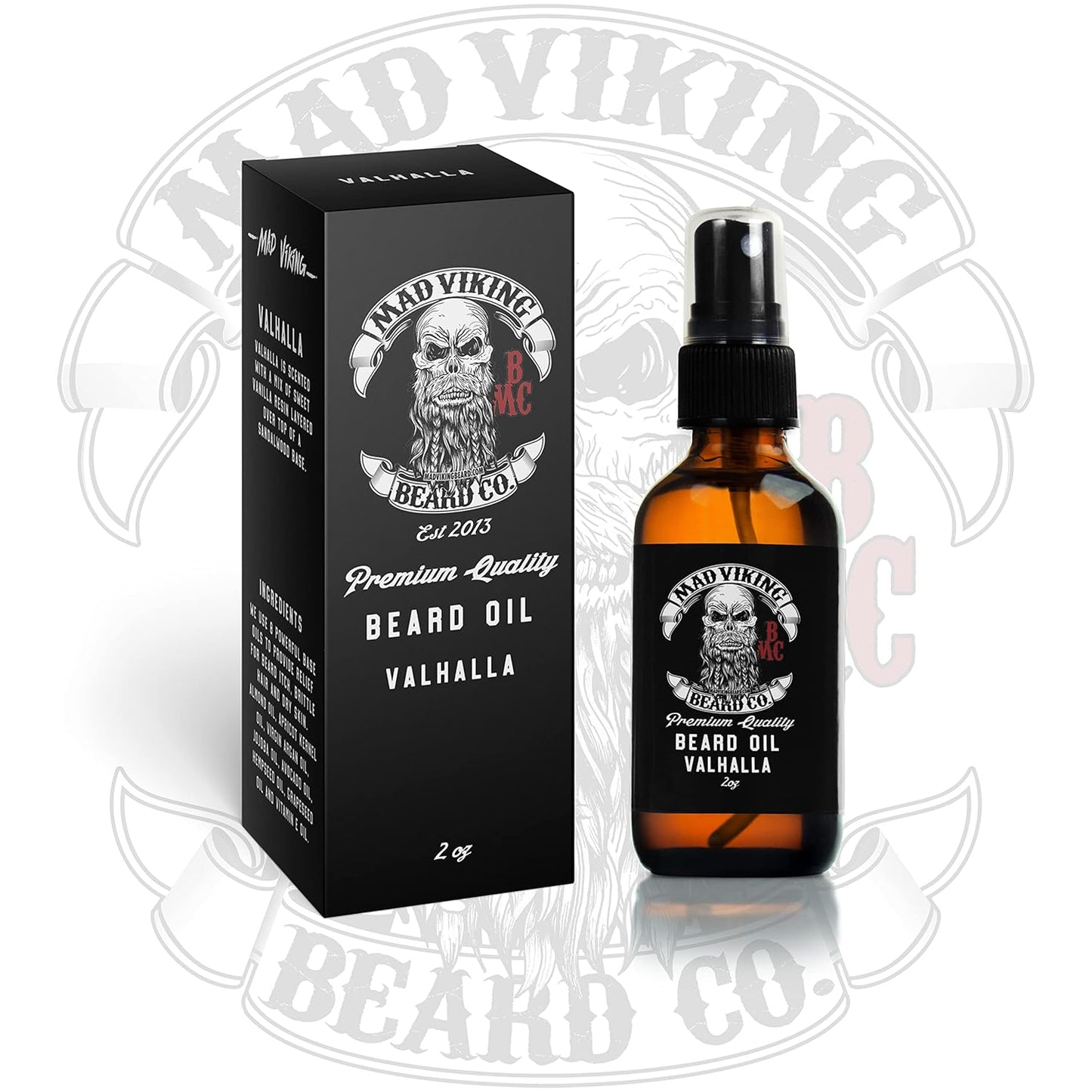 Mad Viking Beard Co. - Premium Beard Oil for All Lengths, All-Natural, Moisturizes Skin, Reduces Beard Itch, Helps Relieve Acne. for a Thicker Fuller Looking Beard. Made in the USA - 2Oz (VALHALLA)