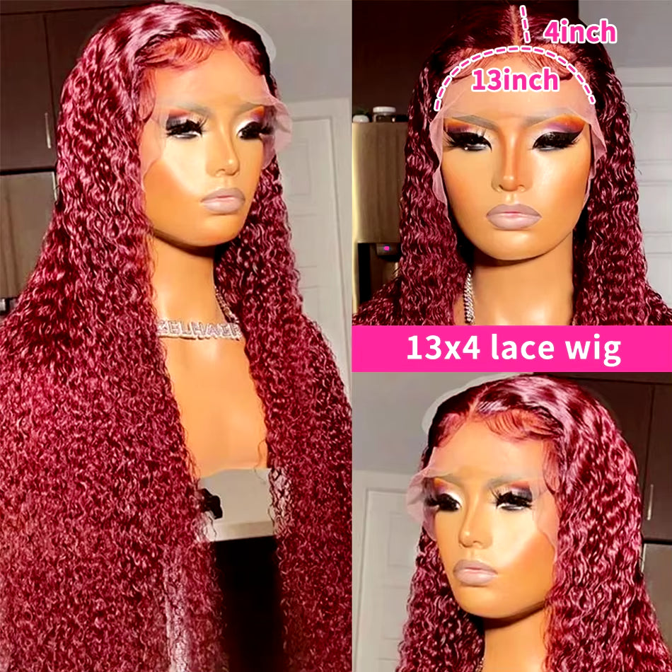 Red Wig 99J Burgundy Lace Front Wig 13X4 Curly Human Hair Wigs Hd Lace Wig 13X6 Human Hair Colored Deep Wave Frontal Wig