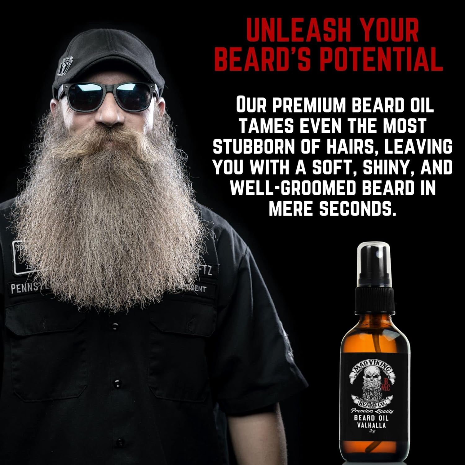 Mad Viking Beard Co. - Premium Beard Oil for All Lengths, All-Natural, Moisturizes Skin, Reduces Beard Itch, Helps Relieve Acne. for a Thicker Fuller Looking Beard. Made in the USA - 2Oz (VALHALLA)