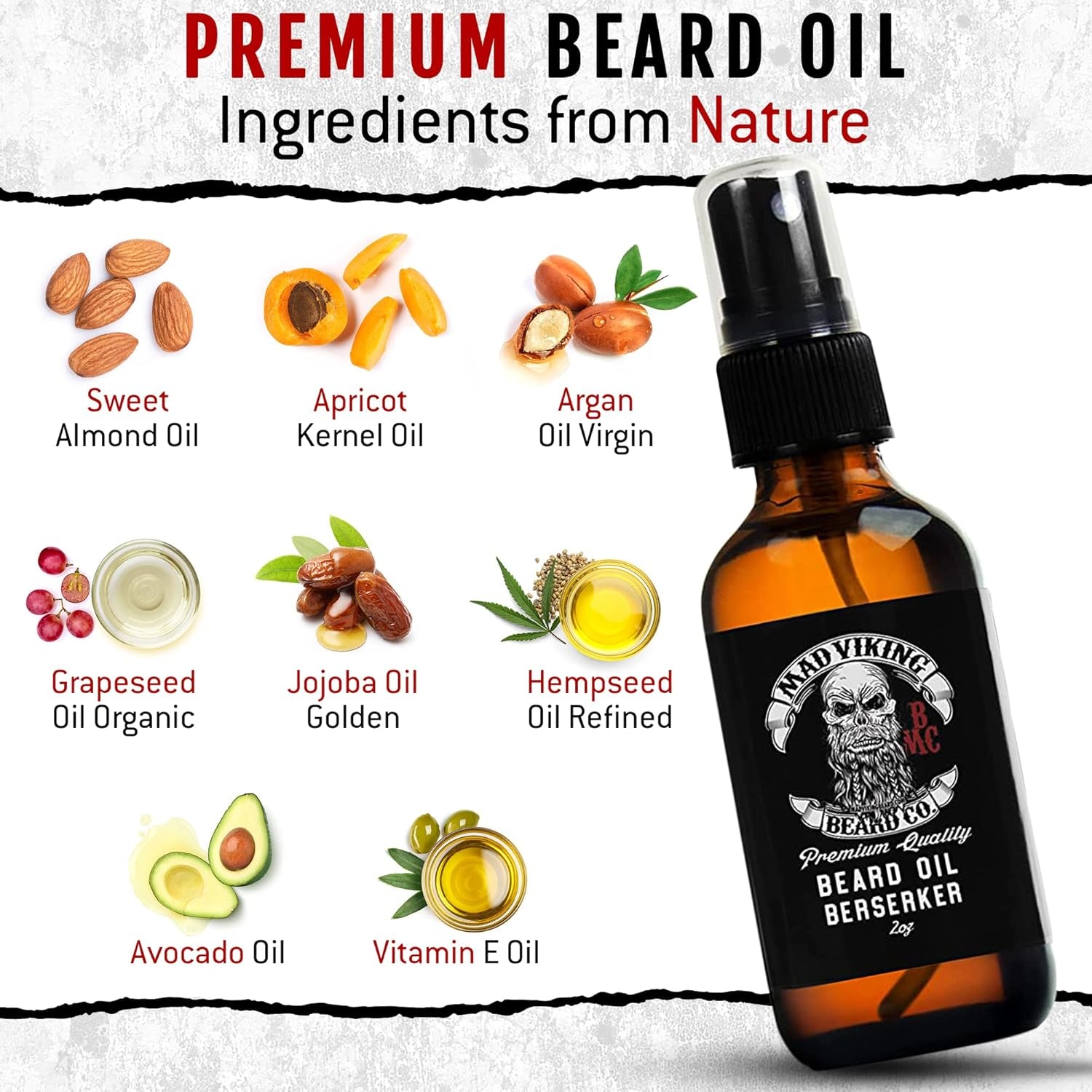 Mad Viking Beard Co. - Premium Beard Oil for All Lengths, All-Natural, Moisturizes Skin, Reduces Beard Itch, Helps Relieve Acne. for a Thicker Fuller Looking Beard. Made in the USA - 2Oz (VALHALLA)