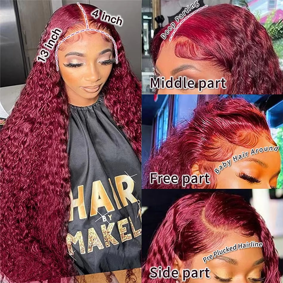 Red Wig 99J Burgundy Lace Front Wig 13X4 Curly Human Hair Wigs Hd Lace Wig 13X6 Human Hair Colored Deep Wave Frontal Wig