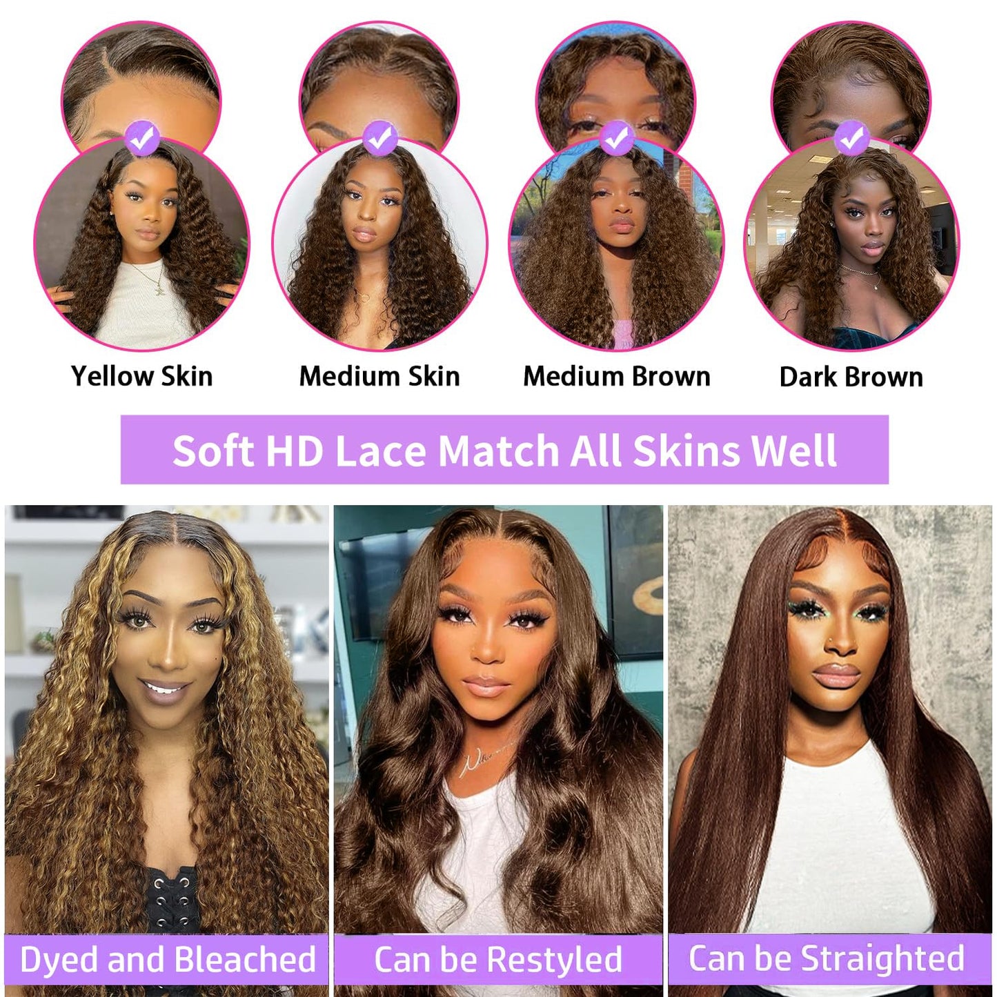 34 Inch Brown Deep Wave Lace Front Wigs Human Hair Chocolate Brown Curly 13X6 HD Lace Frontal Wig Brown Wet and Wavy Glueless Wigs Human Hair 200 Density Pre Plucked Deep Curly Wig Human Hair