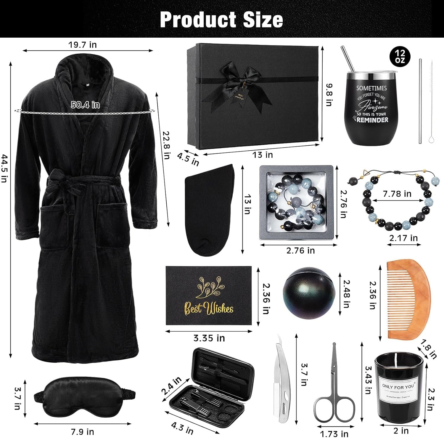 15 Pcs Birthday Gifts for Men Beard Care Set for Him Christmas Gifts Basket Ideas Kit for Men Tumbler Bath Robe for Dad Husband Boyfriend Box Christmas Gifts Baskets